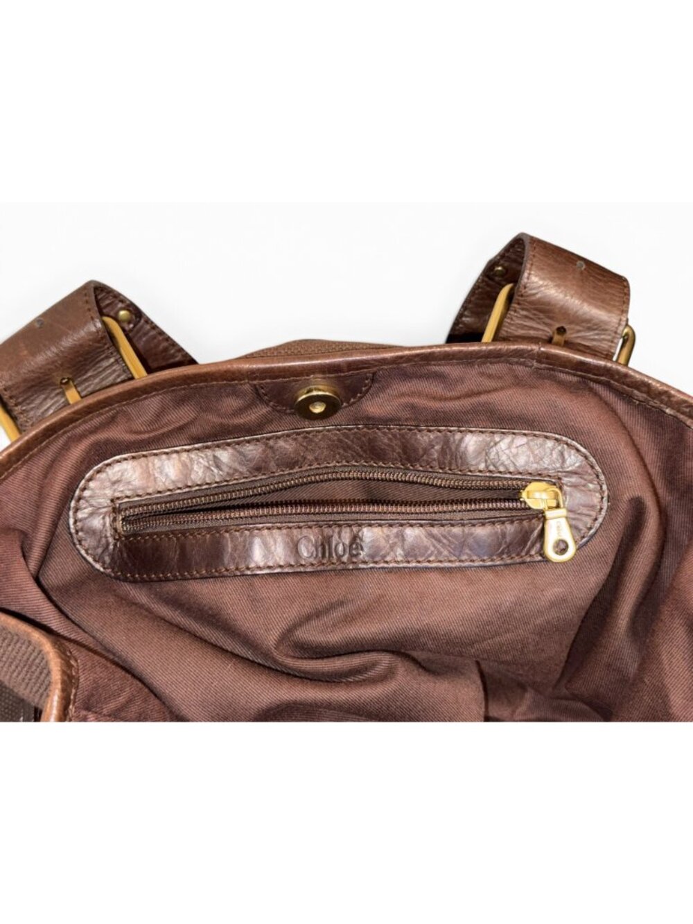 Chloé Large Brown Canvas & Leather Tote Bag With Gold Accents Spacious Design & - Picture 9 of 10